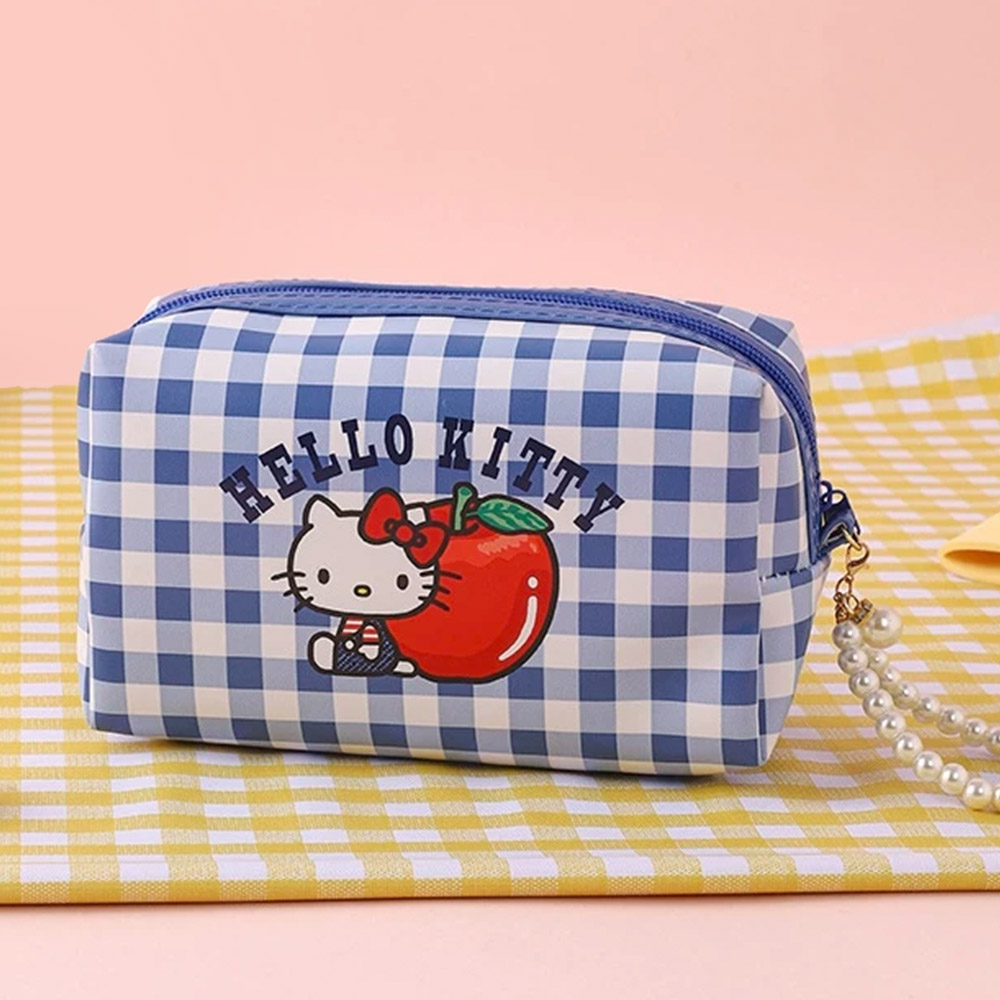헬로키티 체크무늬 파우치 네이비