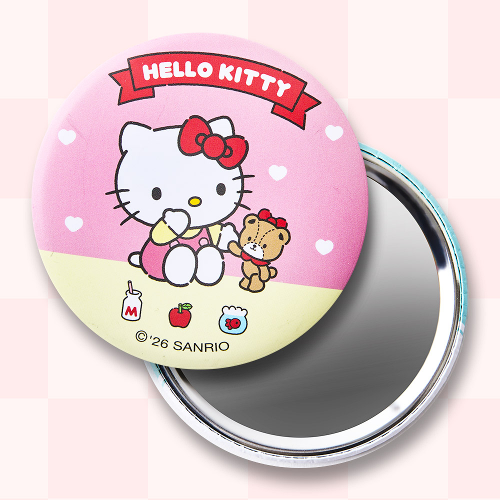 헬로키티 하트 원형 버튼 거울