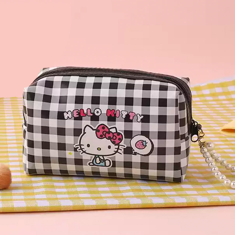 헬로키티 체크무늬 파우치 블랙