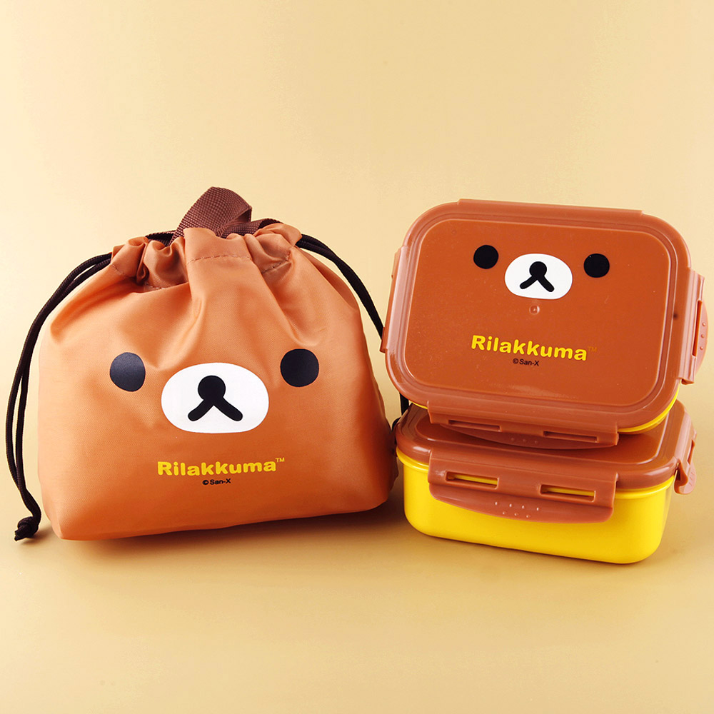 리락쿠마 뉴 사각밀폐 2단 도시락 - 브라운