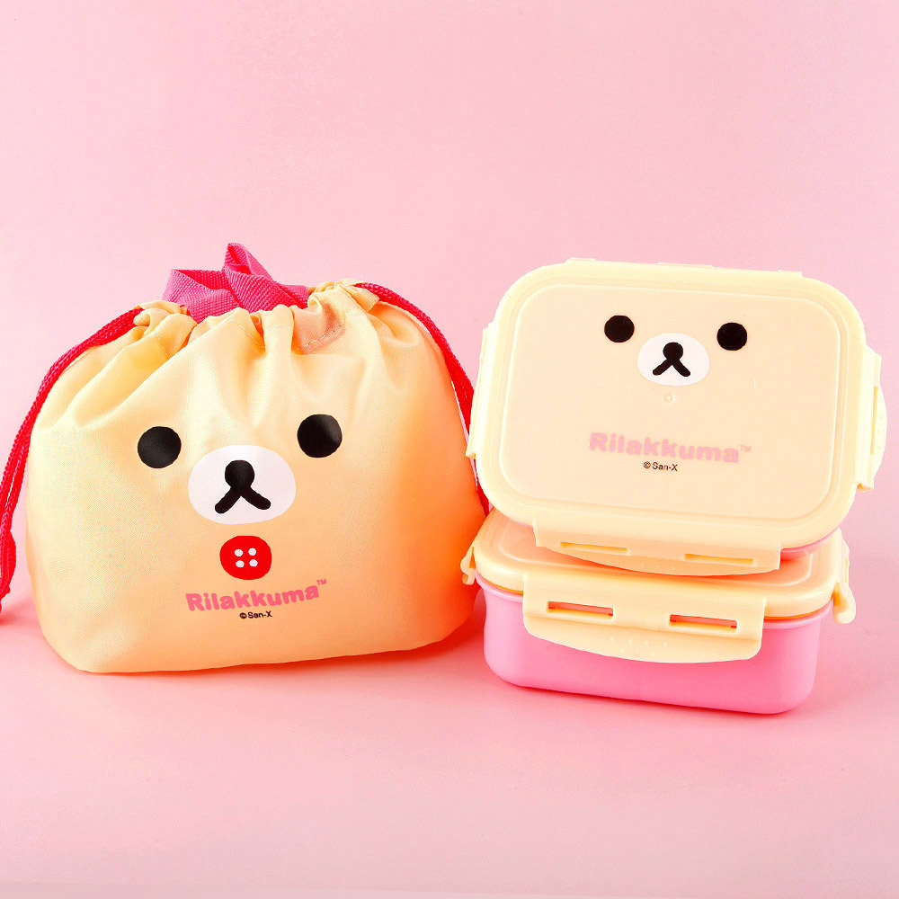 리락쿠마 뉴 사각밀폐 2단 도시락 - 핑크