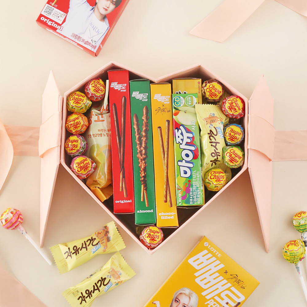 리본하트박스 막대 과자 데이 선물 세트